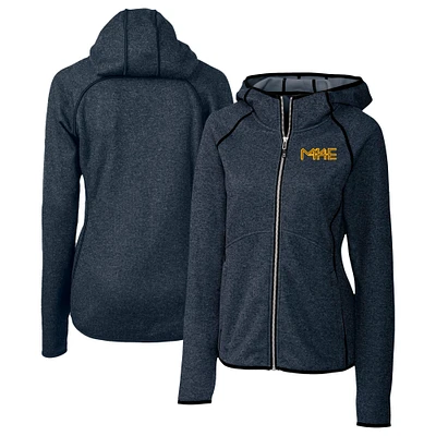 Women's Cutter & Buck  Heather Navy Milwaukee Brewers City Connect Mainsail Full-Zip Hooded Jacket