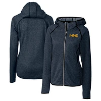 Women's Cutter & Buck  Heather Navy Milwaukee Brewers City Connect Mainsail Full-Zip Hooded Jacket