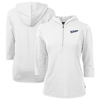Women's Cutter & Buck White Los Angeles Dodgers City Connect Virtue Eco Pique Recycled Half-Zip Pullover Hoodie