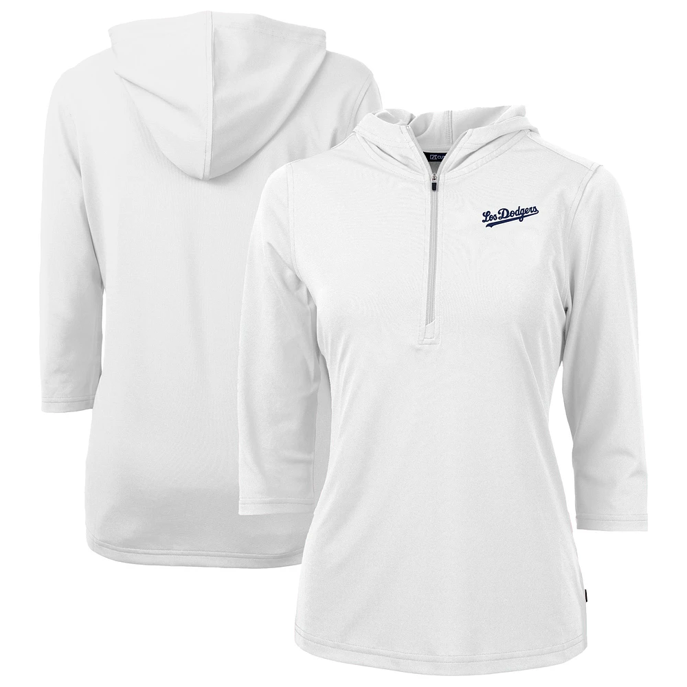 Women's Cutter & Buck White Los Angeles Dodgers City Connect Virtue Eco Pique Recycled Half-Zip Pullover Hoodie