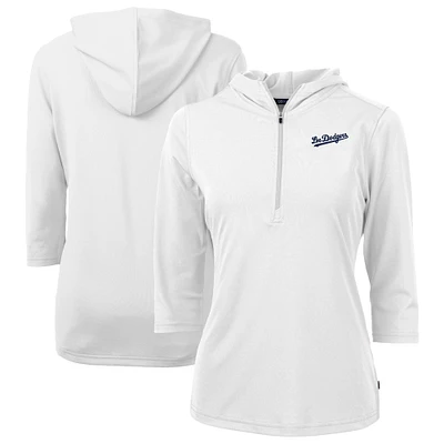 Women's Cutter & Buck White Los Angeles Dodgers City Connect Virtue Eco Pique Recycled Half-Zip Pullover Hoodie