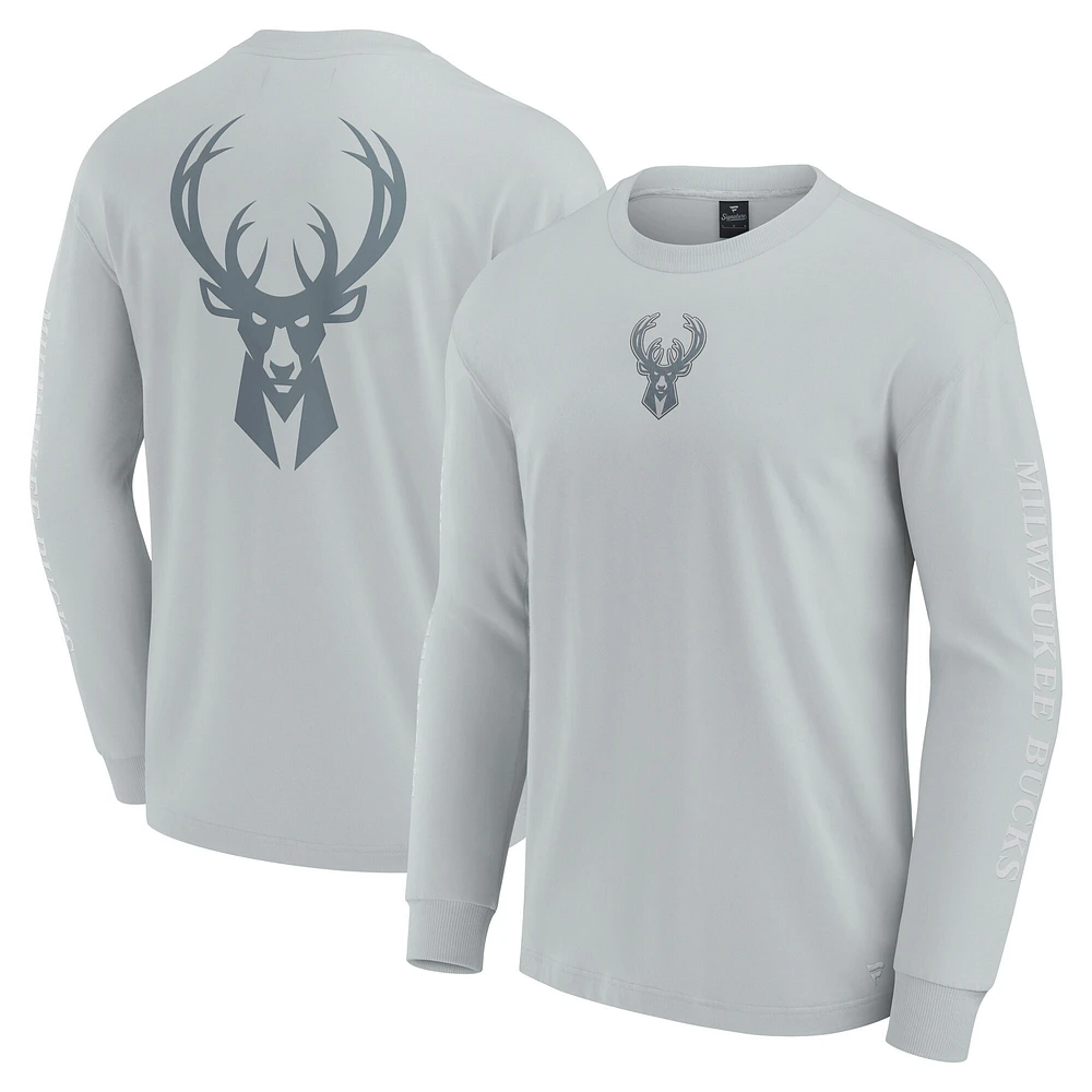 Men's Fanatics Gray Milwaukee Bucks Elements Strive Long Sleeve T-Shirt