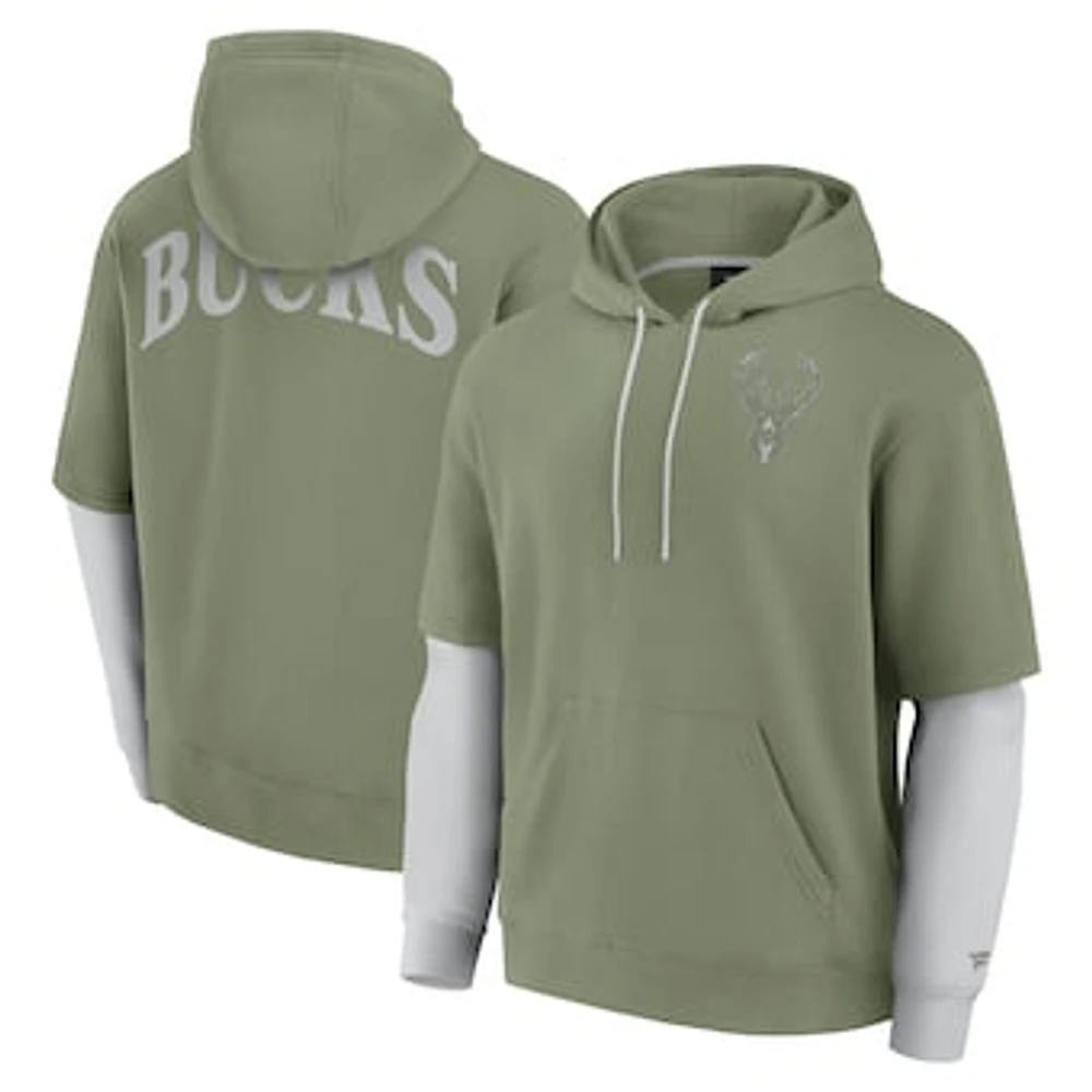 Men's Fanatics  Olive Milwaukee Bucks Elements Sleek Pullover Hoodie