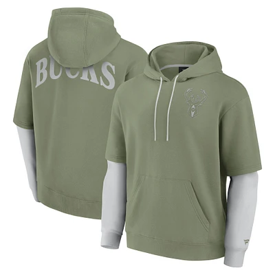 Men's Fanatics  Olive Milwaukee Bucks Elements Sleek Pullover Hoodie