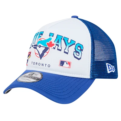 Men's New Era White Toronto Blue Jays Retro Wordmark 9FORTY A-Frame Trucker Adjustable Hat