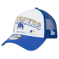 Men's New Era White Seattle Mariners Retro Wordmark 9FORTY A-Frame Trucker Adjustable Hat