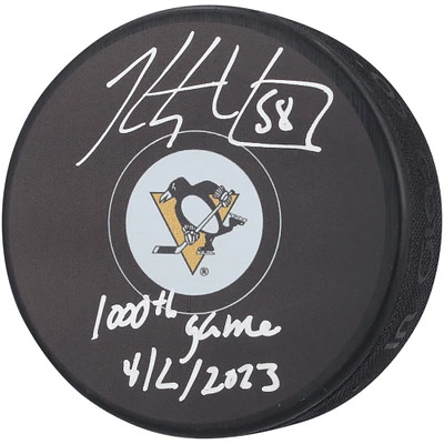 Kris Letang Pittsburgh Penguins Autographed Hockey Puck with "1,000TH GAME 4-2-23" Inscription