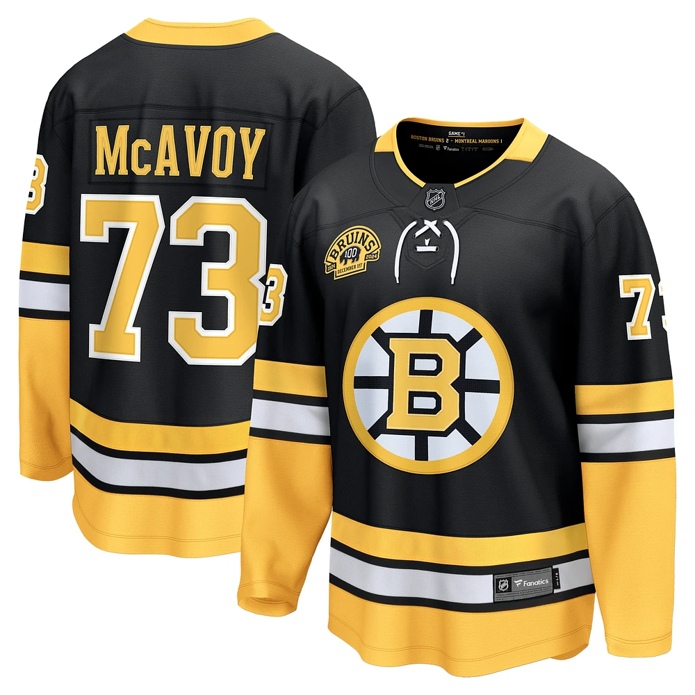 Men's Fanatics Charlie McAvoy Black Boston Bruins 100th Anniversary Premier Breakaway Player Jersey