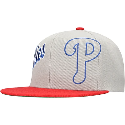 Men's Mitchell & Ness Gray Philadelphia Phillies Knock Out Panel Snapback Hat