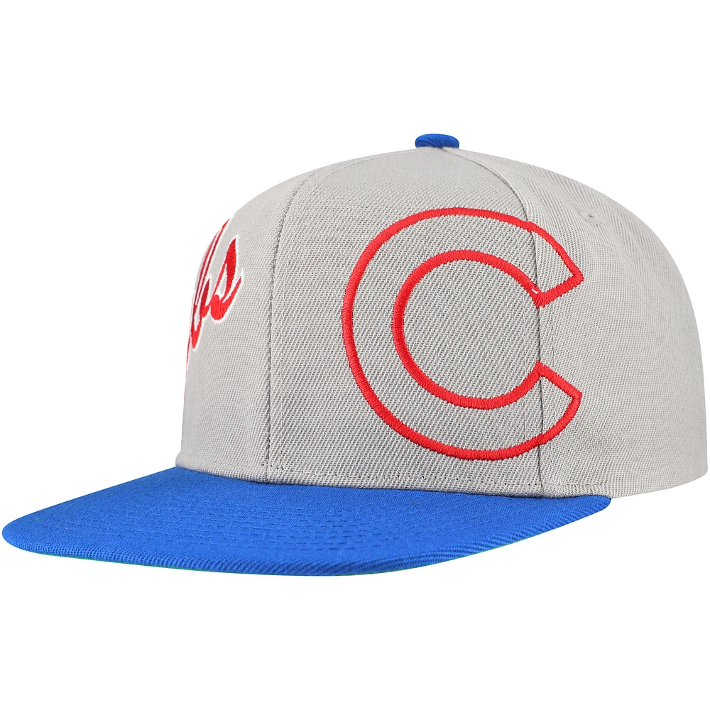 Men's Mitchell & Ness Gray Chicago Cubs Knock Out Panel Snapback Hat