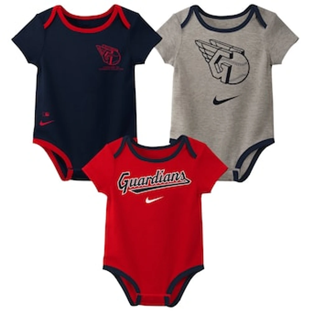 Infant Nike Cleveland Guardians Authentic Collection Three-Pack Bodysuit Set