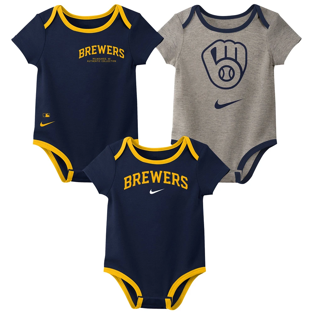 Newborn & Infant Nike Milwaukee Brewers Three-Pack Bodysuit Set