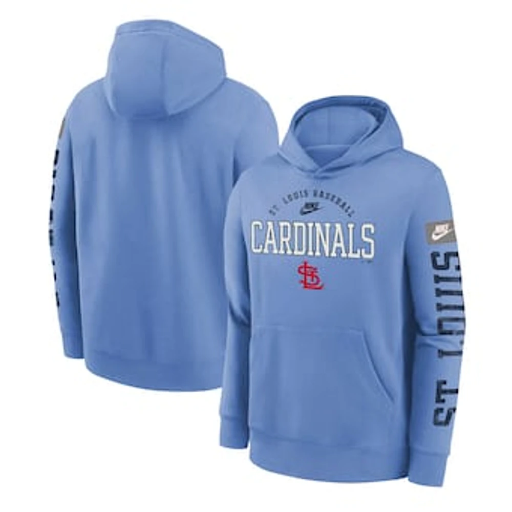 Youth Nike Light Blue St. Louis Cardinals Cooperstown Collection Splitter Club Fleece Pullover Hoodie