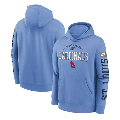 Youth Nike Light Blue St. Louis Cardinals Cooperstown Collection Splitter Club Fleece Pullover Hoodie