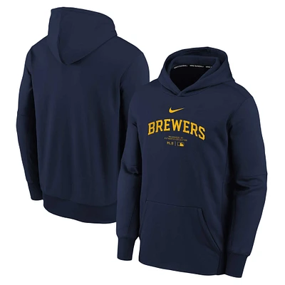 Youth Nike Navy Milwaukee Brewers Authentic Collection Performance Pullover Hoodie