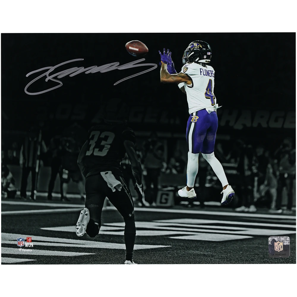 Zay Flowers Baltimore Ravens Autographed 11" x 14" Touchdown Catch Spotlight Photograph