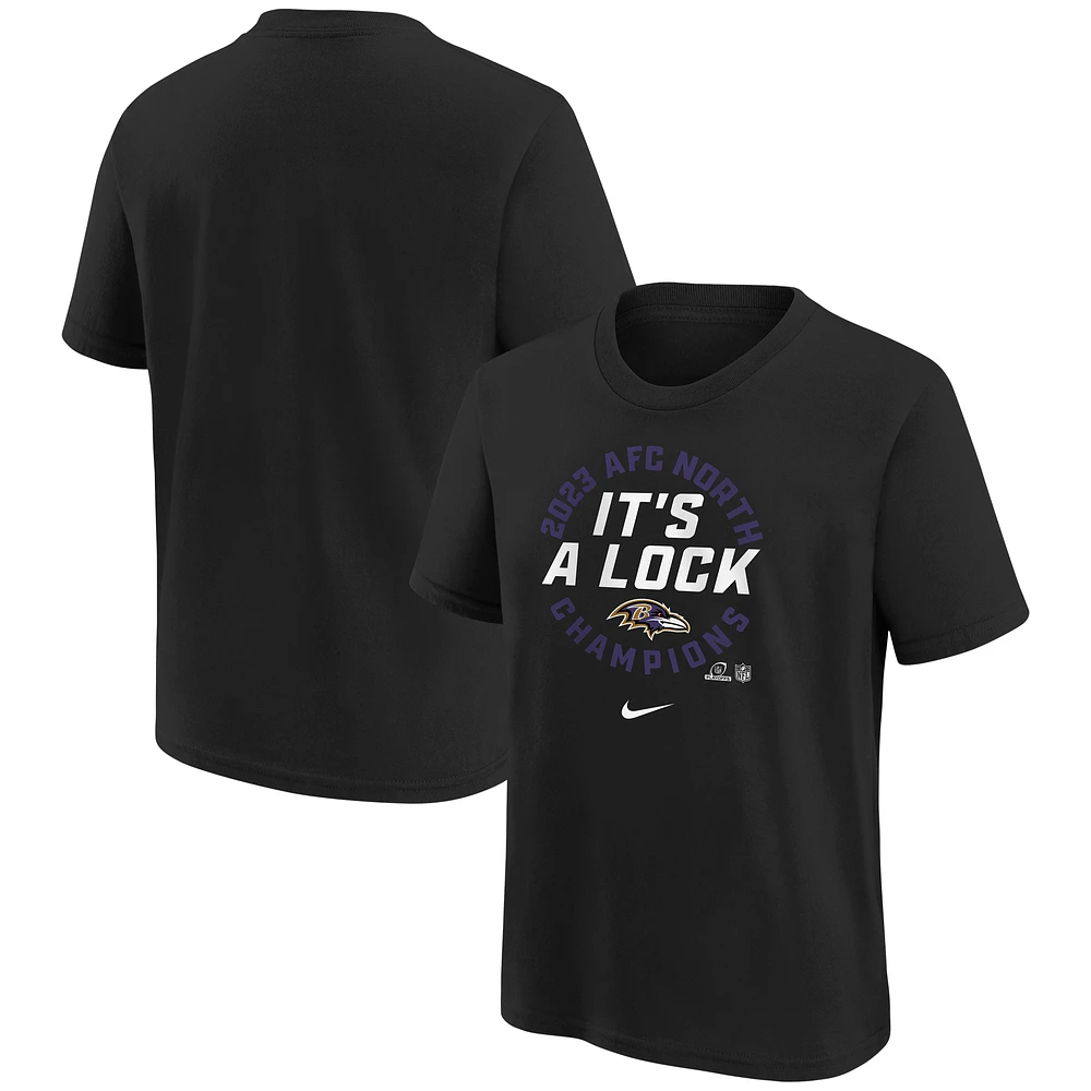 Youth Nike  Black Baltimore Ravens 2023 AFC North Division Champions Locker Room Trophy Collection T-Shirt