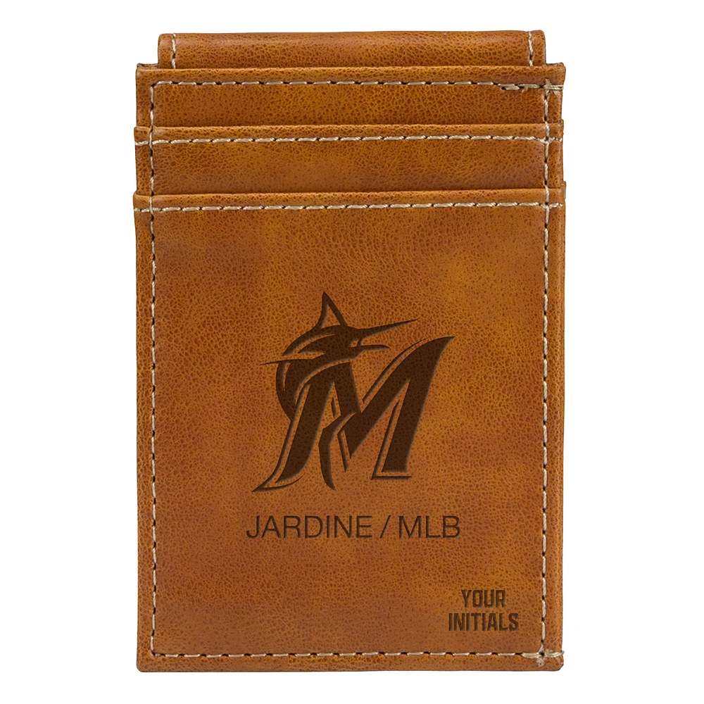 Brown Miami Marlins Personalized Front Pocket Wallet