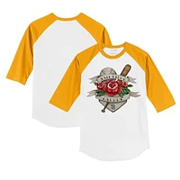 Infant Tiny Turnip White/Gold San Diego Padres Tattoo Rose 3/4-Sleeve Raglan T-Shirt