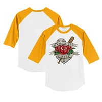 Infant Tiny Turnip White/Gold San Diego Padres Tattoo Rose 3/4-Sleeve Raglan T-Shirt