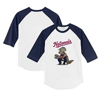 Infant Tiny Turnip White/Navy Washington Nationals Triceratops 3/4-Sleeve Raglan T-Shirt
