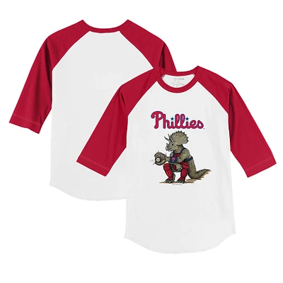 Infant Tiny Turnip White/Red Philadelphia Phillies Triceratops 3/4-Sleeve Raglan T-Shirt
