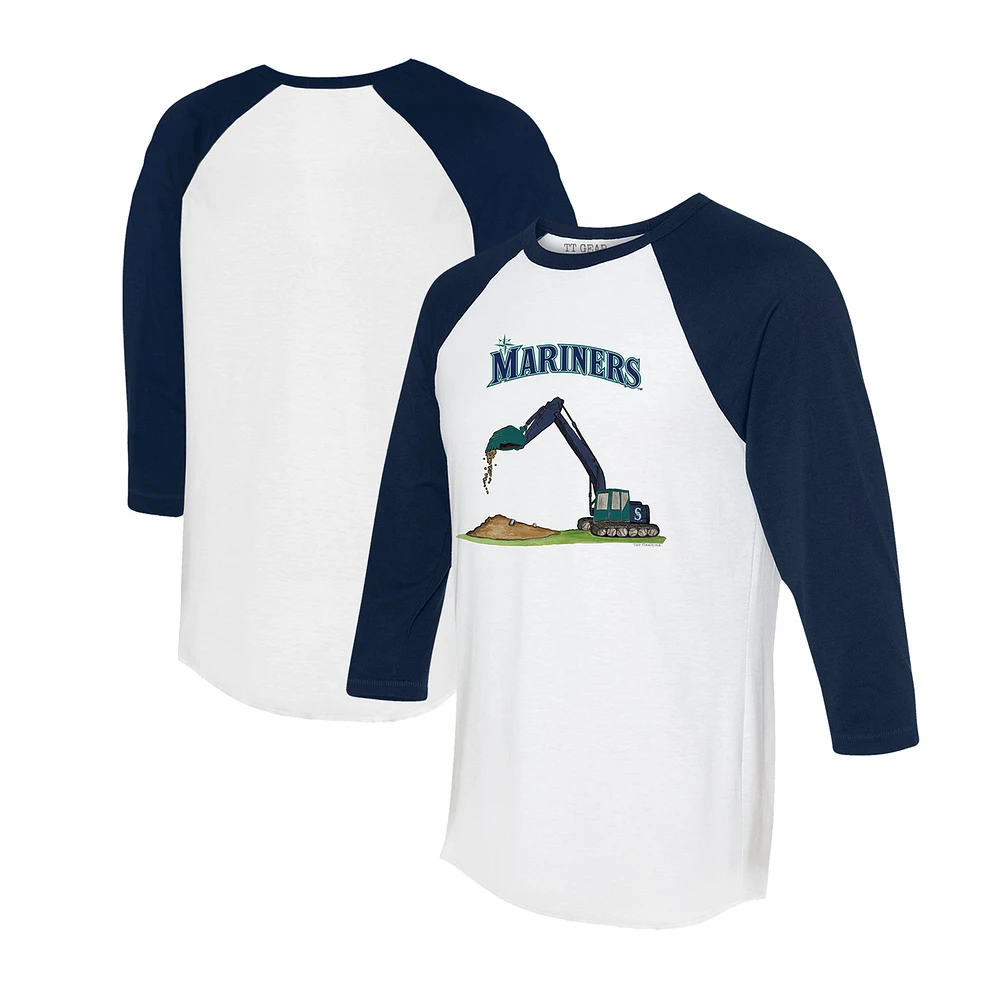 Toddler Tiny Turnip White/Navy Seattle Mariners Excavator 3/4-Sleeve Raglan T-Shirt