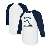 Toddler Tiny Turnip White/Navy Seattle Mariners Excavator 3/4-Sleeve Raglan T-Shirt