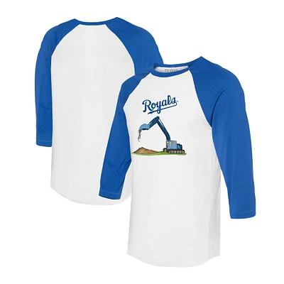 Toddler Tiny Turnip White/Royal Kansas City Royals Excavator 3/4-Sleeve Raglan T-Shirt