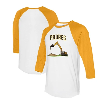 Toddler Tiny Turnip White/Gold San Diego Padres Excavator 3/4-Sleeve Raglan T-Shirt