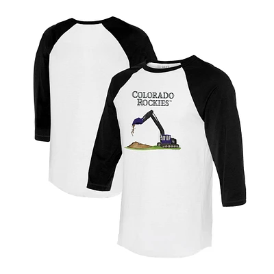Toddler Tiny Turnip White/Black Colorado Rockies Excavator 3/4-Sleeve Raglan T-Shirt