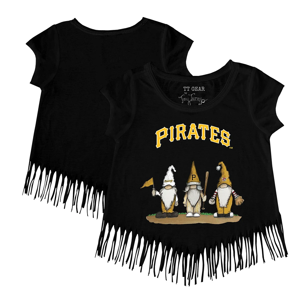 Girls Toddler Tiny Turnip Black Pittsburgh Pirates Gnomes Fringe T-Shirt