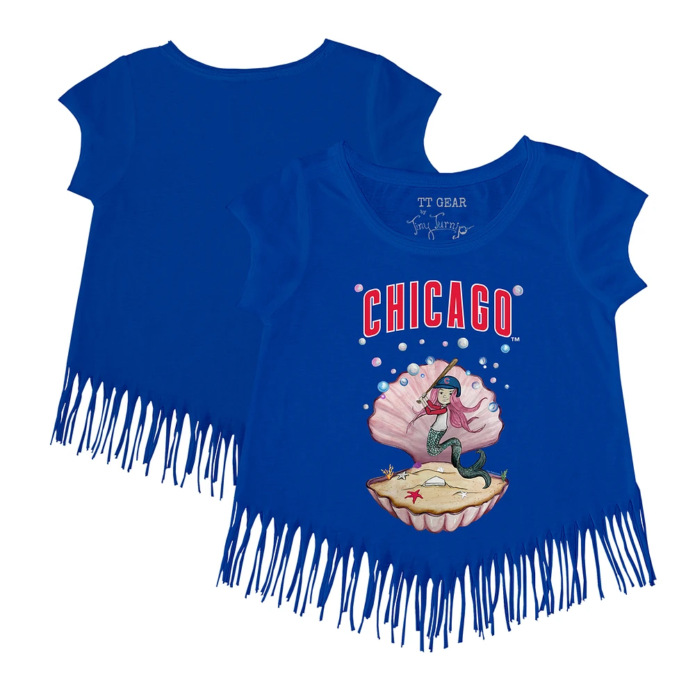 Girls Toddler Tiny Turnip Royal Chicago Cubs Mermaid Fringe T-Shirt