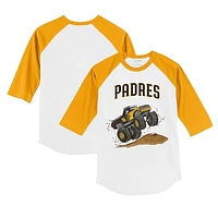 Toddler Tiny Turnip White/Gold San Diego Padres Monster Truck 3/4-Sleeve Raglan T-Shirt