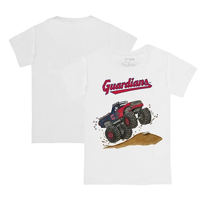 Toddler Tiny Turnip White Cleveland Guardians Monster Truck T-Shirt