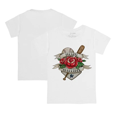Toddler Tiny Turnip White Miami Marlins Tattoo Rose T-Shirt