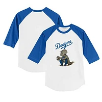 Toddler Tiny Turnip White/Royal Los Angeles Dodgers Triceratops 3/4-Sleeve Raglan T-Shirt