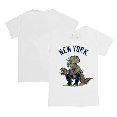 Toddler Tiny Turnip White New York Yankees Triceratops T-Shirt