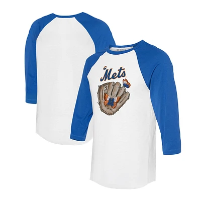 Unisex Tiny Turnip White/Royal New York Mets Butterfly Glove 3/4-Sleeve Raglan T-Shirt