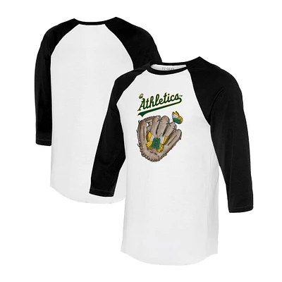 Unisex Tiny Turnip White/Black Athletics Butterfly Glove 3/4-Sleeve Raglan T-Shirt