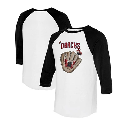 Unisex Tiny Turnip White/Black Arizona Diamondbacks Butterfly Glove 3/4-Sleeve Raglan T-Shirt