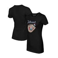 Women's Tiny Turnip Black Miami Marlins Butterfly Glove T-Shirt