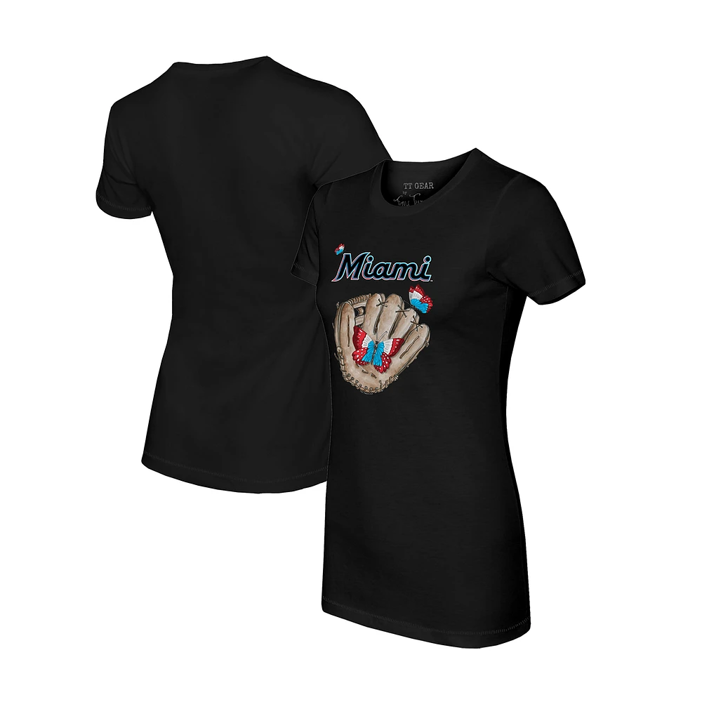 Women's Tiny Turnip Black Miami Marlins Butterfly Glove T-Shirt