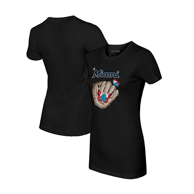 Women's Tiny Turnip Black Miami Marlins Butterfly Glove T-Shirt