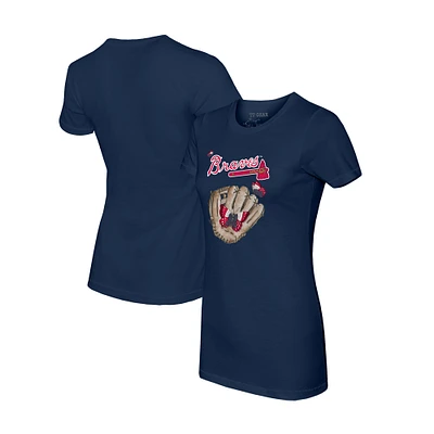 Women's Tiny Turnip Navy Atlanta Braves Butterfly Glove T-Shirt