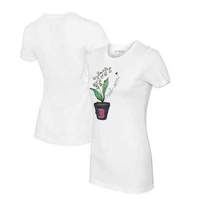 Women's Tiny Turnip White Boston Red Sox Lilies & Ladybugs T-Shirt