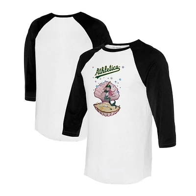 Unisex Tiny Turnip White/Black Athletics Mermaid 3/4-Sleeve Raglan T-Shirt