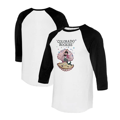 Unisex Tiny Turnip White/Black Colorado Rockies Mermaid 3/4-Sleeve Raglan T-Shirt