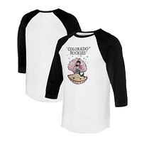 Unisex Tiny Turnip White/Black Colorado Rockies Mermaid 3/4-Sleeve Raglan T-Shirt