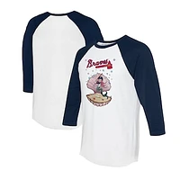 Unisex Tiny Turnip White/Navy Atlanta Braves Mermaid 3/4-Sleeve Raglan T-Shirt